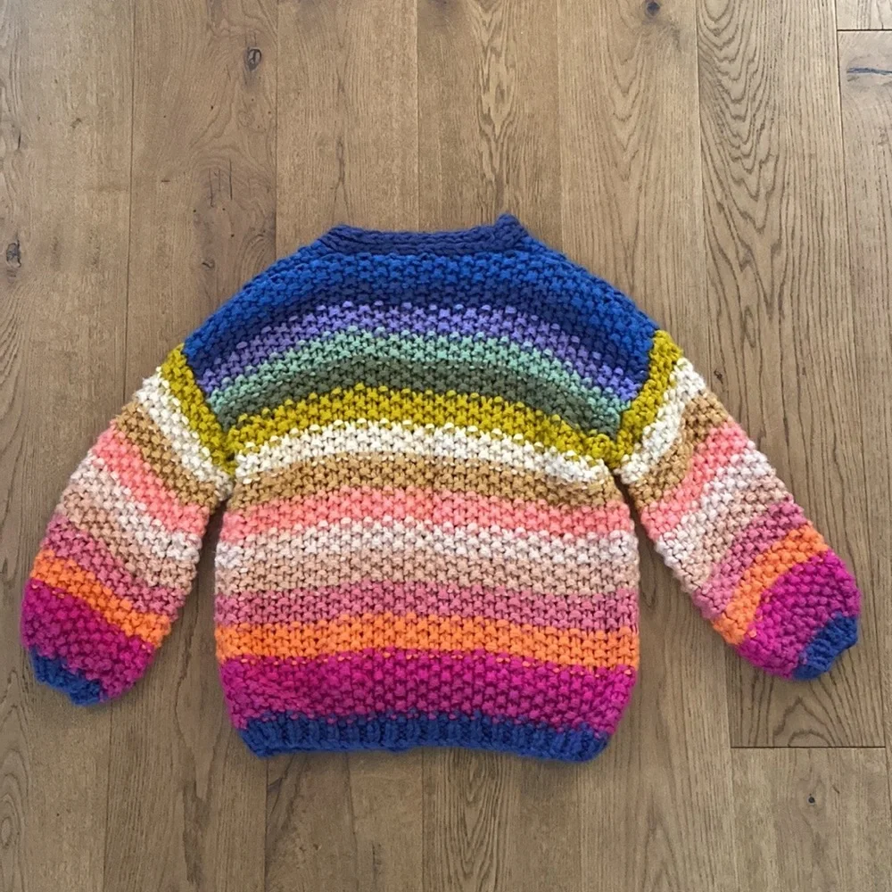 SAACHI Multicolor Chunky Knit Striped Cardigan - Blue, Pink, Yellow - Picture 13 of 13